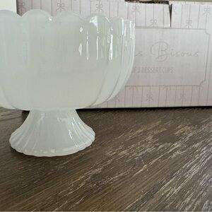 White Milk Glass Dessert Pedestal Bowls (set of 2)